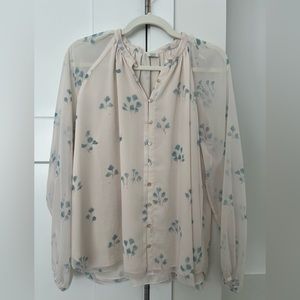 Aritzia Wilfred Blouse Cream with a light blue floral print. Size S